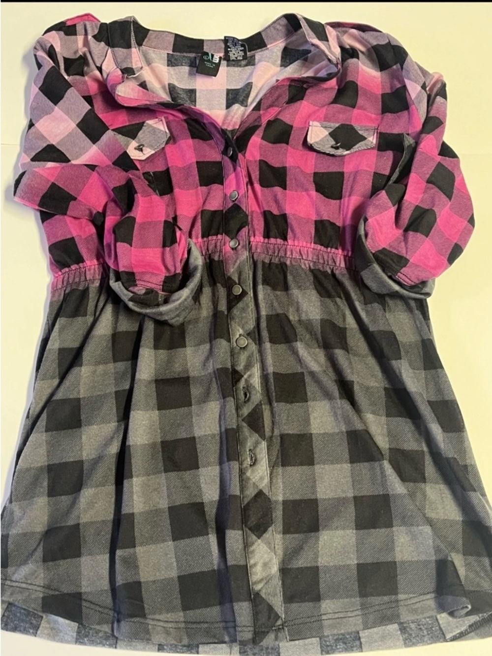 Weavers Plaid Shirt Top Womens L Pink Black Buffalo Check Button Front Casual